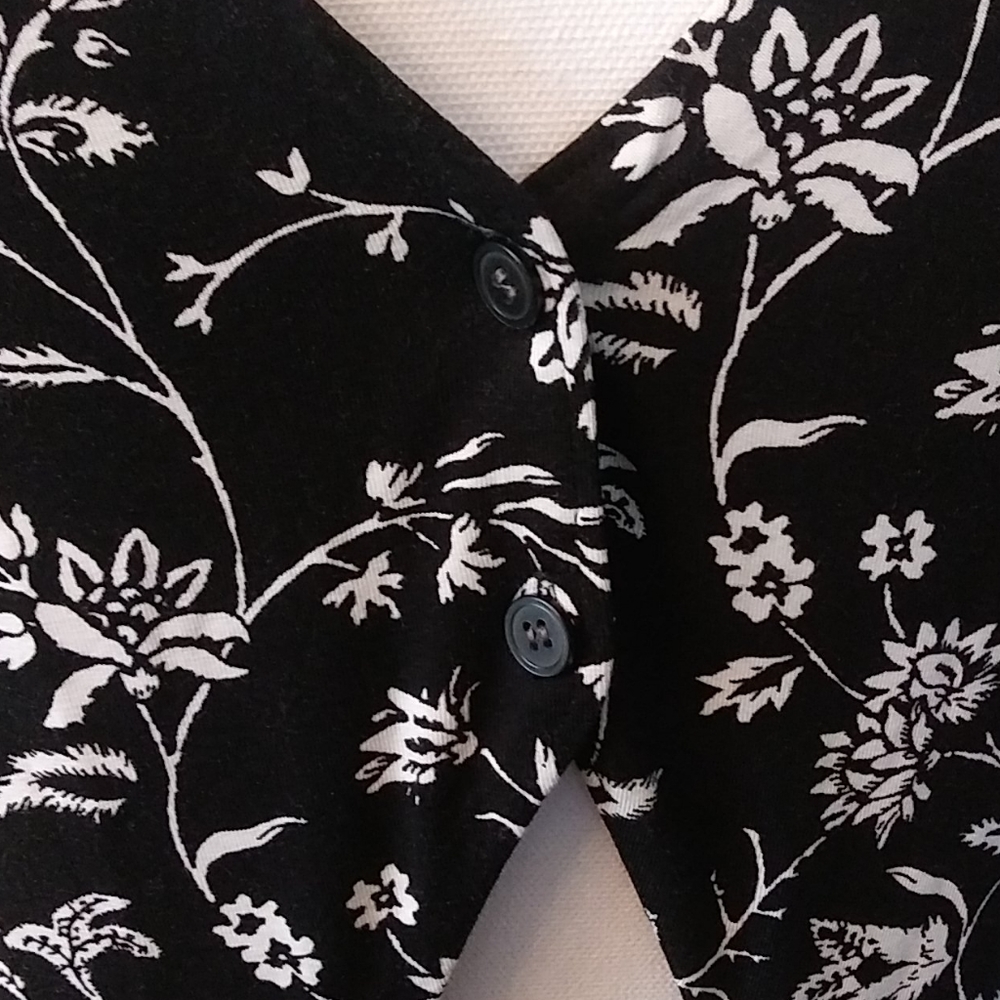 LOFT Rainforest Cutout Button Back Midi Dress, Floral Black and White. - Picture 11 of 15